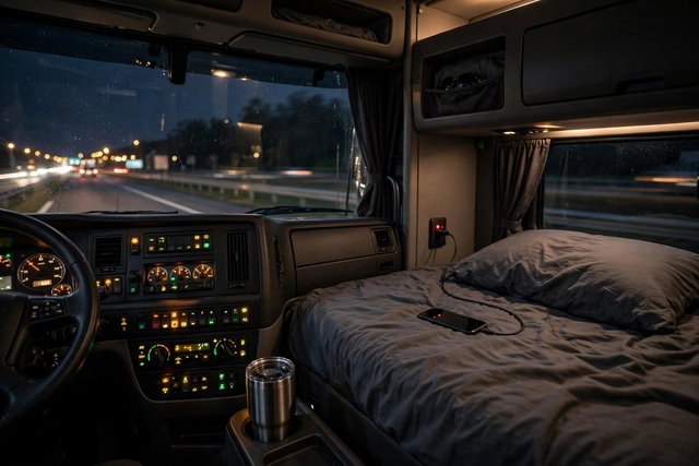 Truck cab electronics running on inverter power at night